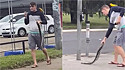 Homem é visto carregando uma cobra e um papagaio pelas ruas de Windsor, Austrália.