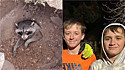 Dois garotos encontram guaxinim soterrado e com a ajuda de voluntários resgataram o animal.