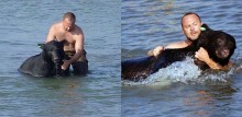 Biólogo americano pula no mar para salvar urso de quase 200 kg na Flórida