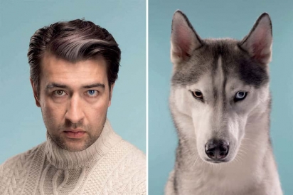 Homem e cachorro com olhos com heterocromia. (Foto: Instagram/gezgethings) 