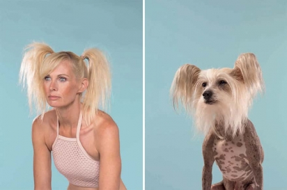 Mulher com o mesmo penteado de cabelo do seu cachorro. (Foto: Instagram/gezgethings) 