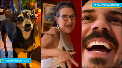 Maria Bica, a cachorrinha, ataca o seu dono com piadas relacionadas as fotos dele mais novo, expostas na casa de sua mãe.