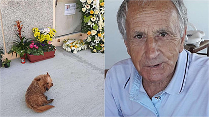 O homem veio a falecer em fevereiro de 2021 e o seu cachorrinho foi encontrado em frente ao jazigo.