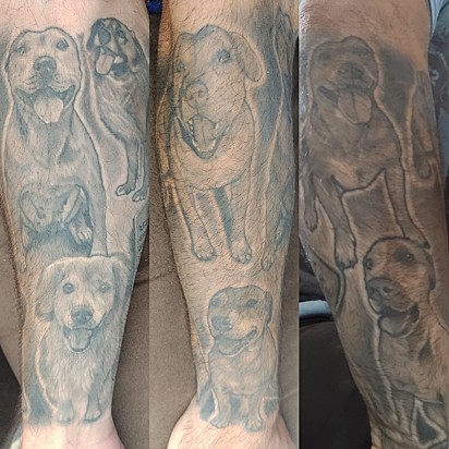 Cleber Bueno tatuou os seus 7 cães, sendo que três viraram estrelinhas.