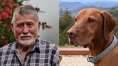 À esquerda o fazendo e à direita o cachorro que salvou sua vida.