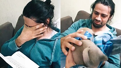 Elisama presenteia marido com um novo cachorrinho de estimação