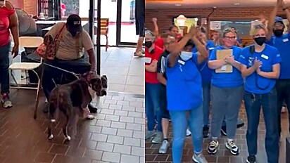 Cadela que ficou por 200 dias em abrigo é adotada e na despedida é aplaudida por equipe.
