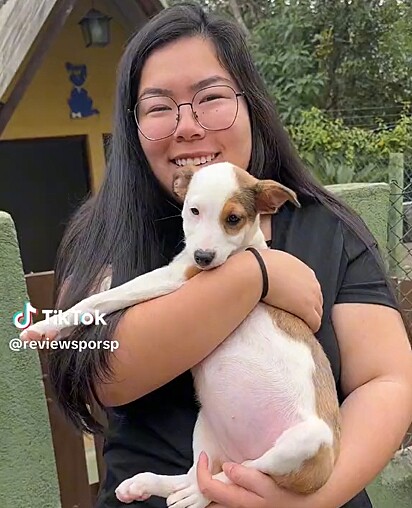 Bia surpreendeu sua amada com um filhote de cachorro que adotou em um abrigo de animais.