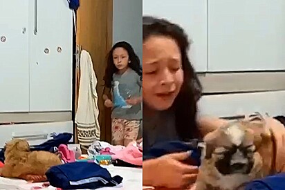 Criança fica emocionada ao ganhar de presente um cachorrinho.