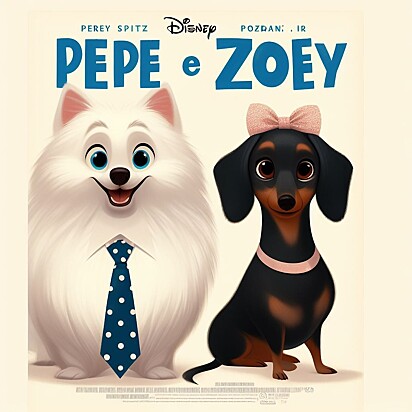 Pépe Bonner e Zoey, do Amo Meu Pet. Versão 2D. Cães transformados em personagens da Disney.
