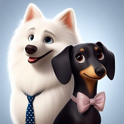 Pépe Bonner e Zoey, do Amo Meu Pet. Os cães Pépe Bonner e Zoey transformados em personagens da Disney pela inteligência artificial da Bing.