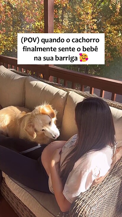 O bebê mexeu enquanto a pata do cachorro estava pousada na barriga.