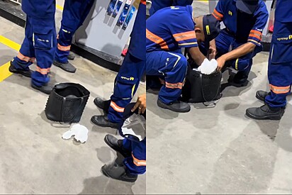 Mulher percebe algo se mexendo dentro de bolsa e para em posto para pedir para frentistas conferirem.