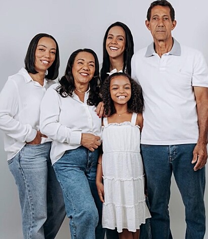 O semblante do pai nas fotos com a família.