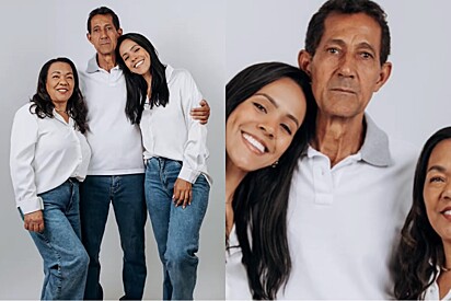 Família mostra diferença do pai tirando fotos com eles versus com a cachorrinha.