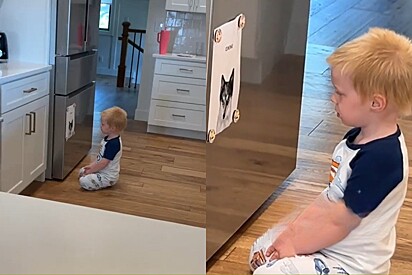 Mãe flagra filho olhando foto de pet falecido e cena emociona.