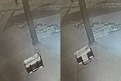A caixa de transporte foi deixada na calçada.