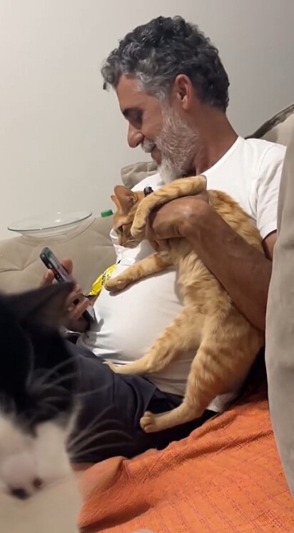 Não demorou para ele mudar de ideia e se apegar na gatinha.