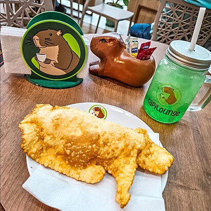 O Capilounge serve até pastel em formato de capivara.