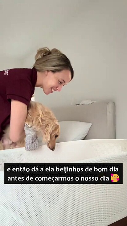 A tutora aprecia esse carinho que o cão sente pela bebê.