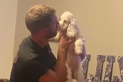 O tutor e a cachorrinha têm uma relação de confiança e amor.