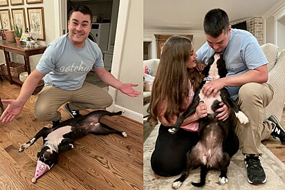 No Dia das Mães, o marido de Madeline oficializou a adoção da cachorrinha.