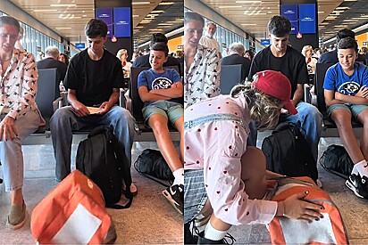 Filhote de Taz Mania: cachorro causa confusão em aeroporto, atraindo risos contidos e olhares curiosos.