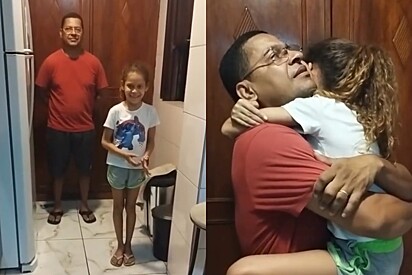 Ao perceber que o pai teve uma infância difícil, a menina caiu no choro e correu para abraçá-lo.