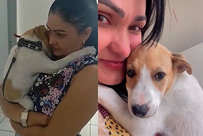 Em dia de despedida, cachorrinha de abrigo se agarra no pescoço de protetora e se nega a soltar