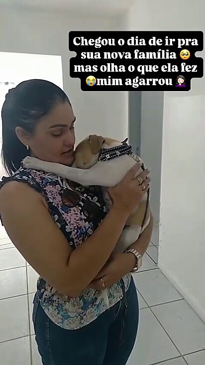 A cachorrinha não queria largar sua salvadora.