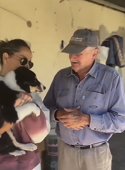 Mimí levou uma filhote de border collie de três meses para o pai.
