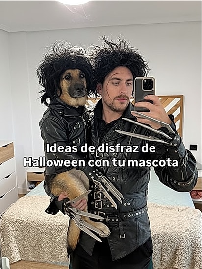 O cão e o tutor estavam combinando como Edward Mãos de Tesoura