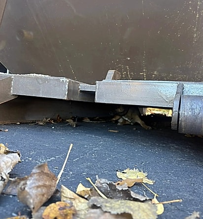 O cãozinho estava escondido embaixo de uma caçamba de lixo.