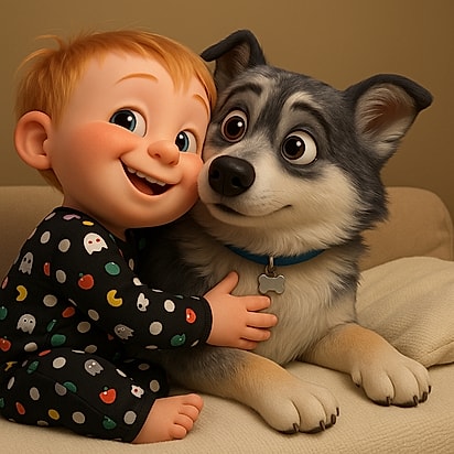 Internautas criaram ilustrações para mostrar o amor do pequeno pelo cachorrinho Shenzi