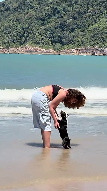 A cachorrinha adorou conhecer o mar e correr na areia.