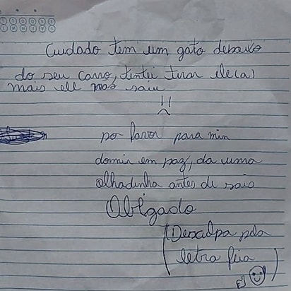 O vizinho alertou a família sobre a presença do filhote.