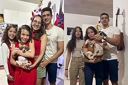 Família tenta refazer foto de Natal com cachorro, mas ele tinha outros planos
