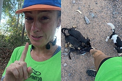 Durante treino, ultramaratonista se emociona ao encontrar filhotes abandonados e muda seus destinos.