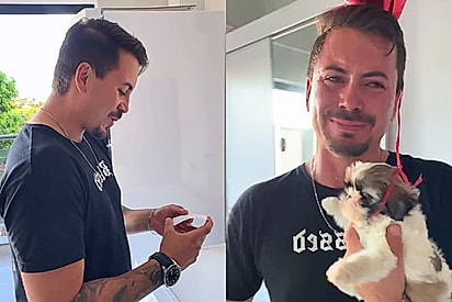 Esposa organiza surpresa e presenteia marido com cachorrinha após sequência de pistas