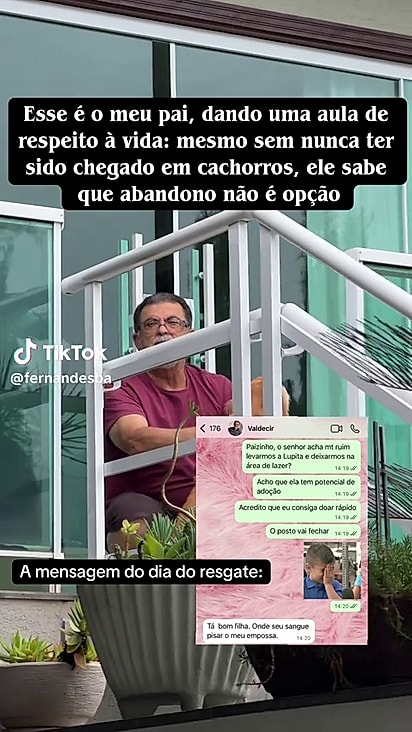 Mesmo não querendo cães o homem recepcionou bem a cachorrinha.