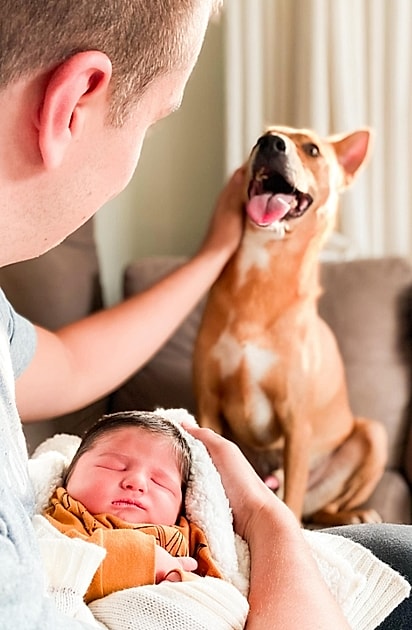 Pingo feliz com o novo integrante da família.
