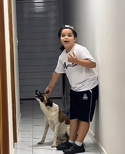 Maria levou a cadela para dentro de casa. 