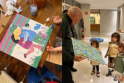 Neta pinta quadro com tudo que avô mais ama e reação dele ao presente emociona a família.