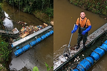 Homem cria ecobarreira nos fundos de casa e já retira mais de 40 toneladas de lixo do rio.