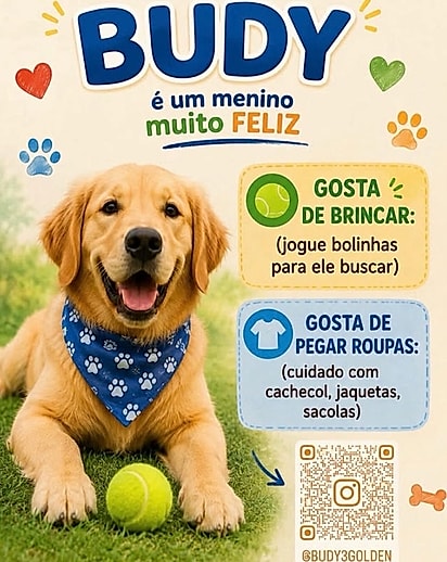 A placa em frente à casa avisa que o cão gosta de roupas.