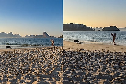 “O nome disso é felicidade”: Desconhecida registra mulher brincando com cachorrinha na praia e vídeo ganha um desfecho ainda mais lindo.