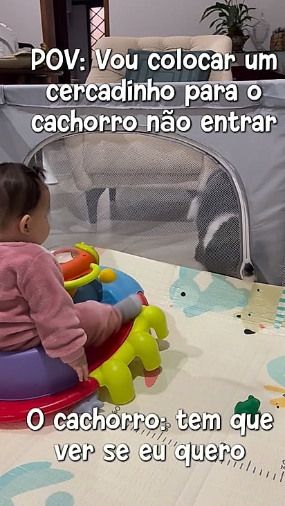 Pícolo abrindo o zíper do cercadinho.