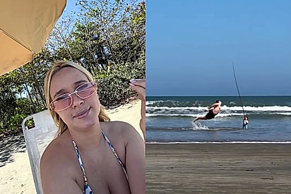 Pai encena ser peixe na praia para atender pedido da filha e vídeo alcança 6,5 milhões de visualizações