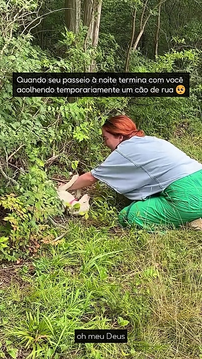 A mulher conseguiu ganhar a confiança da cachorrinha.
