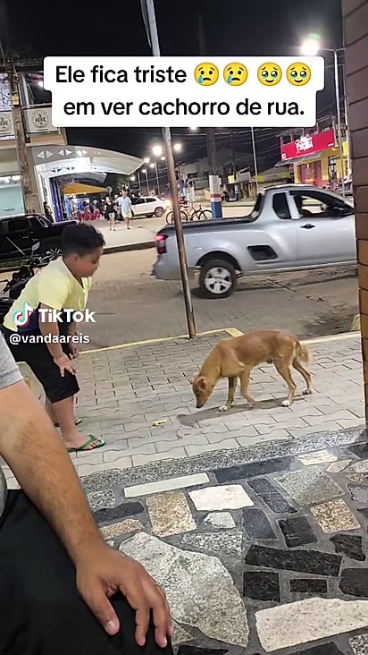 O menino alimentou o caramelo.